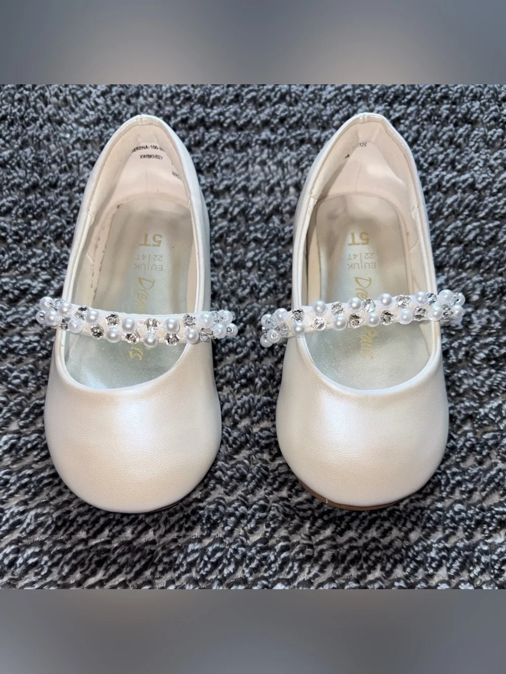 Dream Pairs Girls Size 5 Fashion Dress Flats - Ivory Slip On Rhinestone Shoes